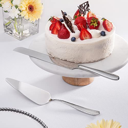 Hudson Essentials Bergamo Hammered 18/10 Stainless Steel Wedding Cake Knife & Cake Server Set – Perfect for Weddings, Engagements, & Birthay Parties