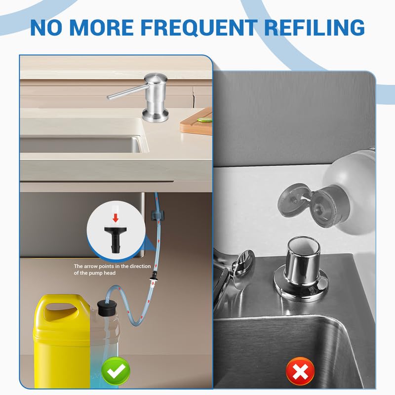 Yofidra Soap Dispenser for Kitchen Sink: Built in Sink Soap Dispenser Pump, Brushed Nickel Stainless Steel Sink Soap Dispenser with 47” Tube Kit Fit for Kitchen Bathroom in Counter 47" (Pack of 1)