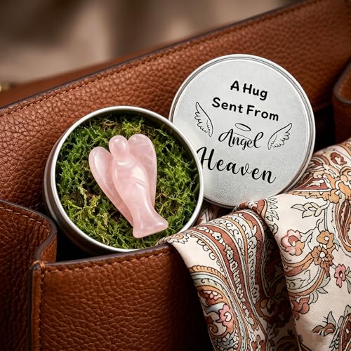 Rose Quartz Crystal Angel in Tin, Guardian Angel Gifts,Memorial Gift for Loss of Loved One, Sympathy Gifts for Women,Bereavement Gifts for Loss of Mum Dad,Condolence Gifts with Inspirational Quote