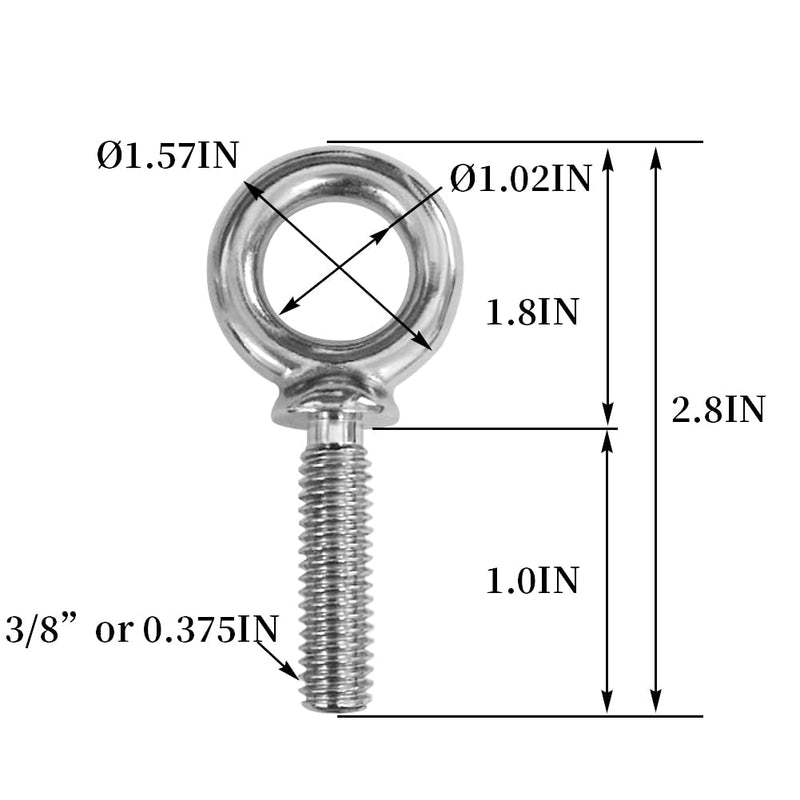 3/8"-16 x 1 UNC Lifting Shoulder Eye Bolts, Marine Grade 304 Stainless Steel Threaded Nut Fastener (10 Pack) 3/8"-16 x 1" Pack of 10 (304 stainless steel)