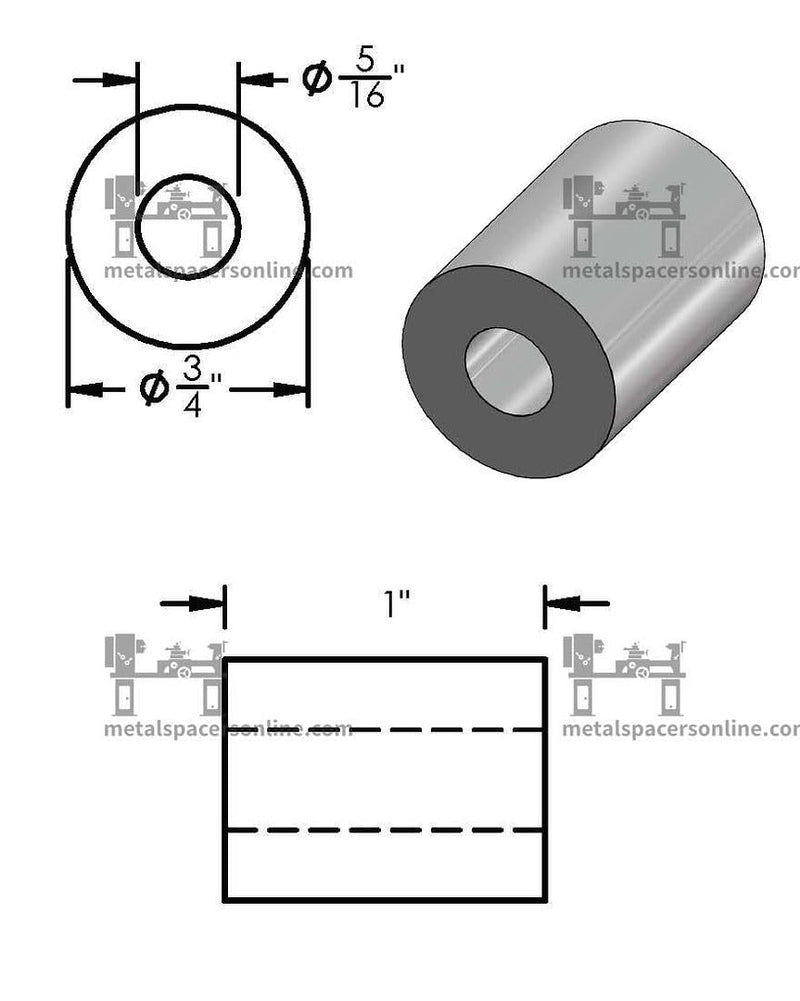 [Australia - AusPower] - Aluminum Spacer 3/4" OD x 5/16" ID x Choose Your Length, Round Spacer Unthreaded Standoff Bushing Plain Finish, Fits screws bolts 5/16" or M8 by Metal Spacers Online (1" Length, 10 Pack) 1" Length 