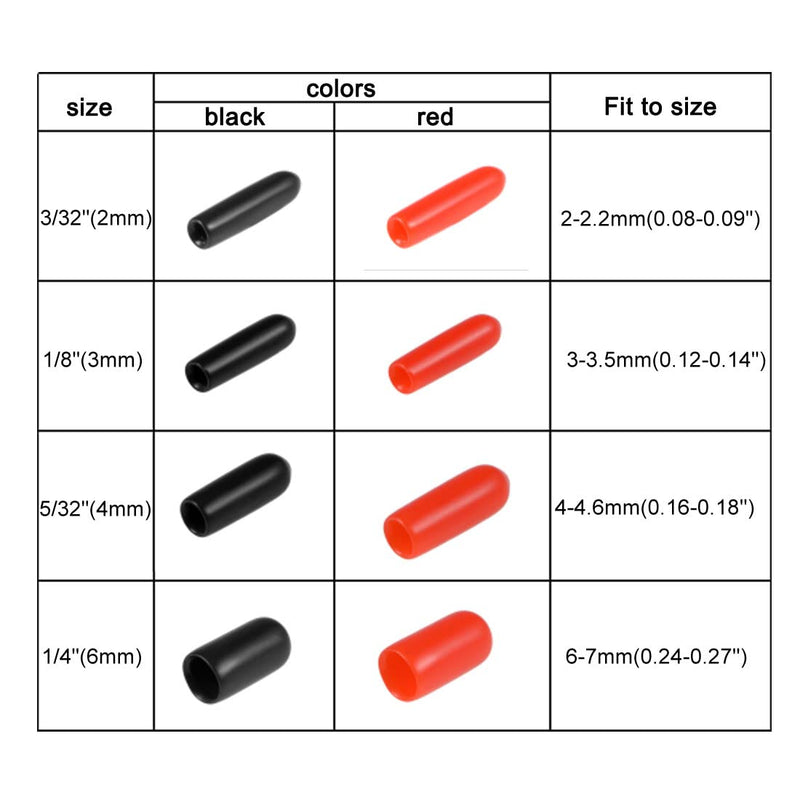 [Australia - AusPower] - uxcell 100pcs Round Rubber End Caps 3/32" 1/8" 5/32" 1/4" Black Vinyl Cover Screw Thread Protectors Assortment Kit 3/32" 1/8" 5/32" 1/4" 100 