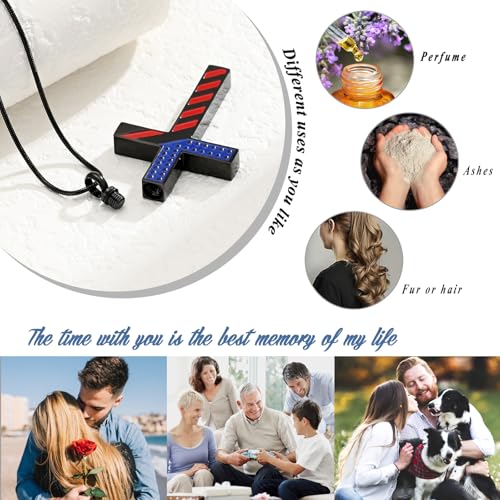 American Flag Cross Urn Necklace for Ashes for Men Women Cremation Jewelry Religious Cross Ashes Keepsake Memorial Jewelry of Loved One B
