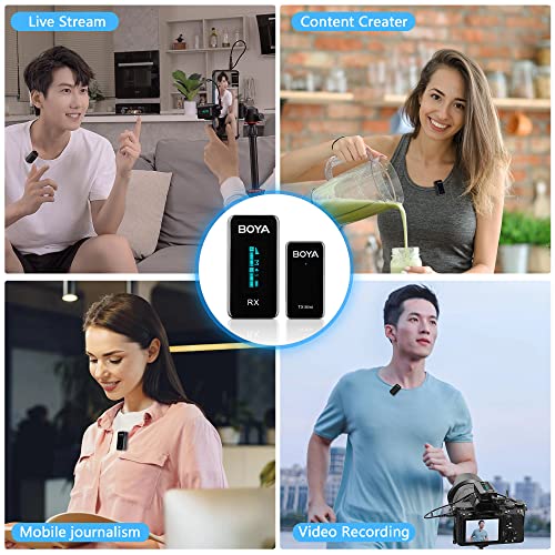 BOYA Wireless Lavalier Microphone System, BY-XM6-S1 Mini Ultra-Compact Wireless Lapel with LCD Screen for DSLR Camera Camcorder Smartphones Tablets Computer for Vlog YouTube Interview
