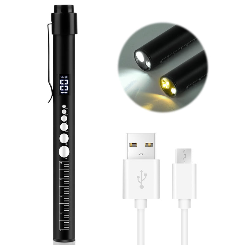 Flintronic Upil Light Medicine, 1 Piece Diagnostic Light with Digital Display, Pupil Meter and Ruler, Rechargeable USB LED Pen Lamp for Nurses, Students, Doctors (Black) Type-c-black 1 Piece