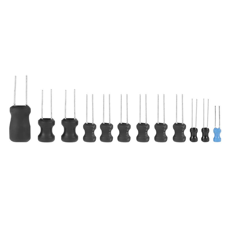 145-Piece Choke Inductor Set with 12 Values, Small Vertical Inductors for High Frequency, Protective PVC Pipe, Blue and Black Inductor Coil Assortment Pack with