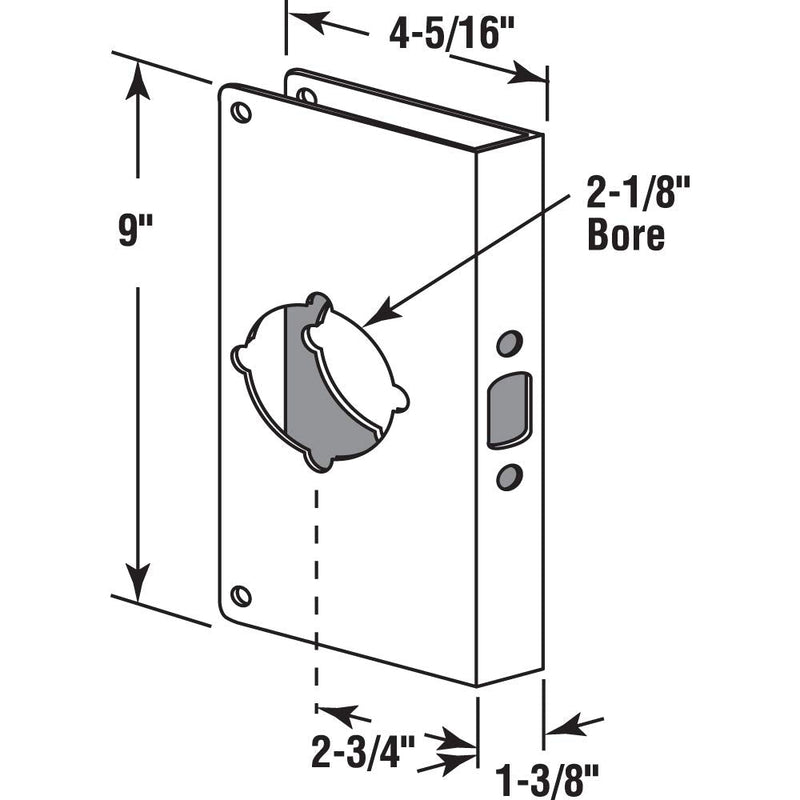 Prime-Line U 9587 Stainless Steel Lock and Door Reinforcement Plate for 1-3/8 In. Thick Doors, Stainless Steel Finish (Single Pack) 1-3/8"