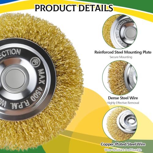 Pack of 6 Brass Brushes with One Pair of Gloves for Gloria Multibrush | Diameter 115 mm for Gloria grout brush accessories cleaning weeds moss and dirt in joints