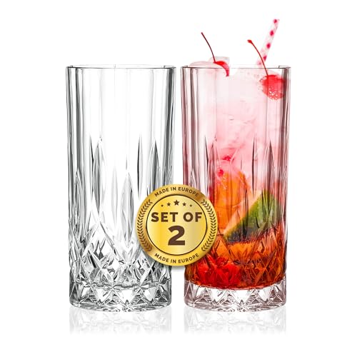 Barski Highball Glass - Drinking Glasses - Set of 2 - Hiball Tumblers - Glass Crystal Tumbler - for Water, Juice, Beer, Mixed Cocktails, Mojito Glass, Tom Collins Bar Glassware, 13 oz, Made in Europe Set of 2 Highball 13 oz.