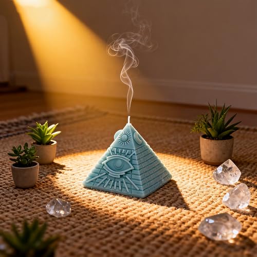 Pyramid Shape Healing Scented Candle,Eye of Providence Purify Spiritual Soy Wax Essential Oil Chakra Aroma Candle for Wedding Anniversaries Birthday Holiday Gift,Prefect for Meditation Relief-Blue