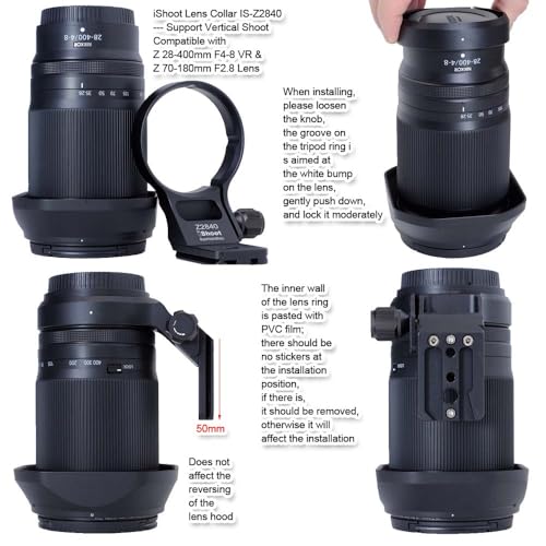 iShoot Tripod Mount Ring Lens Collar Compatible with Nikon Nikkor Z 70-180mm F2.8 & Z 28-400mm F4-8 VR, Support Vertical Shoot, Quick Release Plate Bracket for Arca-Swiss Fit Head Clamp Stabilizer
