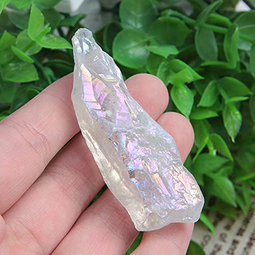 Acxico 5 Pcs Titanium Rainbow Aura Lemurian Quartz White Crystal Point Healing