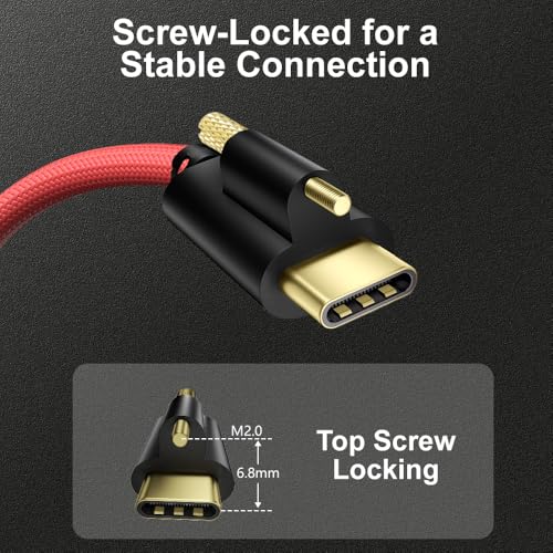 Alvin's Cables Ultra-Flexible Locking USB-C to USB-C Power Cable for Blackmagic Pyxis Monitor, URSA Cine EVF, USB-C 3.2 10Gbps Data Transfer Cable for Blackmagic Pyxis 6K or URSA Cine 12K, 3.3ft Red straight to straight