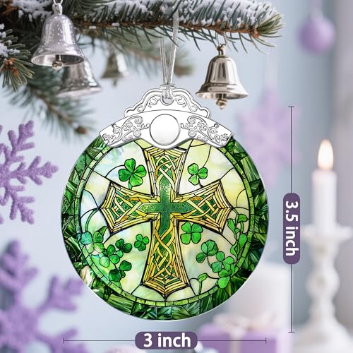 Stained Glass Cross Ornament, Christmas Ornaments, Christmas Decorations for Tree, Holiday Ornament, Religious Gifts, Cross Gifts, Gift Ideas & Christian Gift Cross&clover