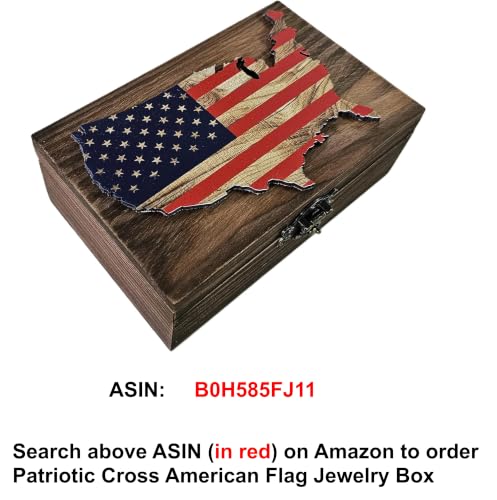 Patriotic Cross American Flag Trinket Box Rosary Jewelry Keepsake Box | US Flag Treasure Box, Patriot Gifts for Men Women Girls Gift Idea, Prayer, First Communion Box, Gifts for Home Décor (3USS)