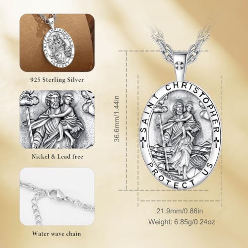 925 Sterling Silver Archangels Necklace for Women Men, Saint Christopher Medal St Michael Virgin Mary St Benedict Pendant Original Protection Amulet Jewelry Gift, 22"+2" St Christopher-1