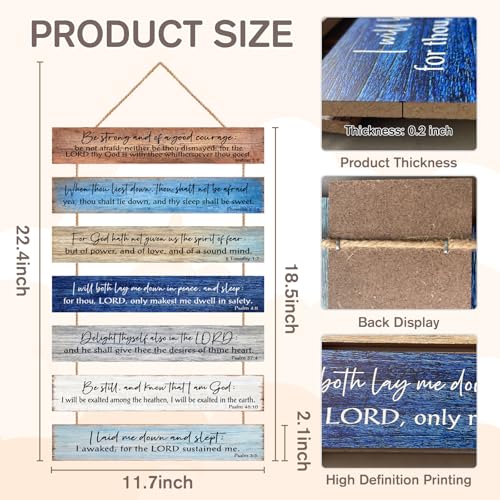 Christian Wall Art,Wood Bible Verse Hanging Sign Home Decor BLUE