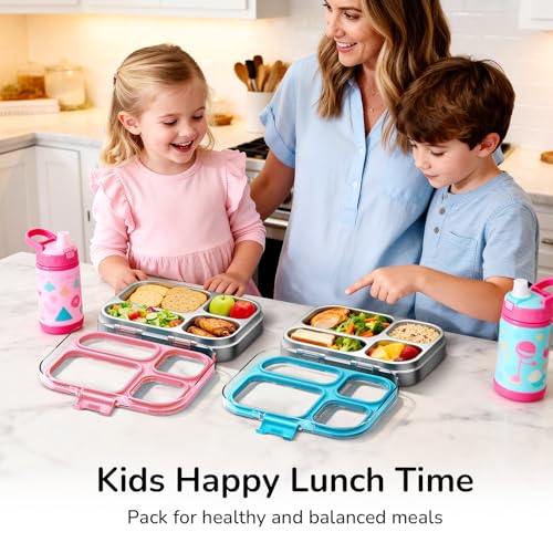 G.a HOMEFAVOR Stainless Steel Bento Lunch Box, Pink, 800 ml/27 oz 27 oz(4-Compartment)