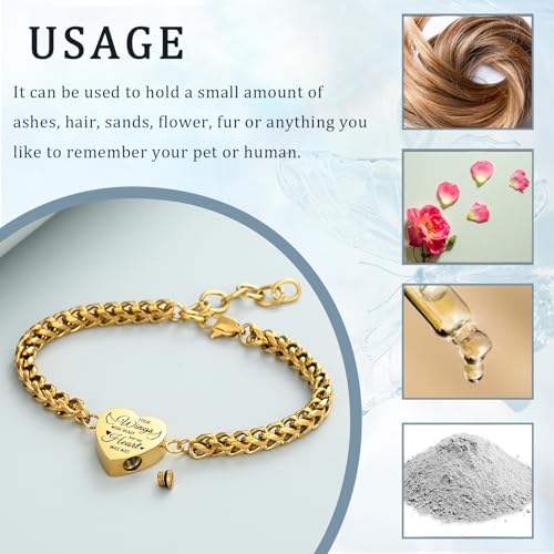 Imrsanl Heart Cremation Urn Bracelet Memorial Jewelry for Ashes Gold