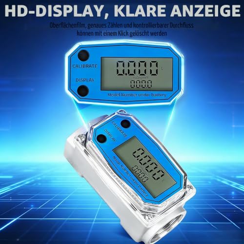 Digital Turbine Flow Meter, Mini Fuel Flow Meter 15-120 L/Min 1 Inch NPT Thread, Fuel Peak Flow Meter with Digital LCD Display, Kerosene Petrol Fuel Meter for Diesel/Fuel Blue