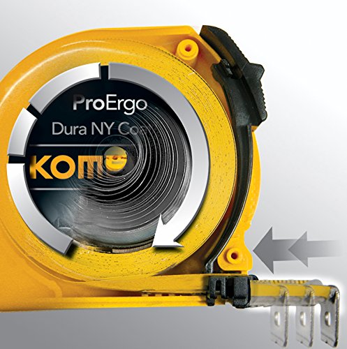 4-pack Komelon 4912IM tape measures with compact black and yellow casings and extended measuring tapes