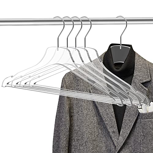 Quality Acrylic Clear Lucite Hangers 5-Pack with Bar Chrome Hooks for Clothes, Pants, Suit Jackets, Coats, and Shirts, Closet and Wardrobe Organization (Chrome/Gloss Silver Hook, 5) Chrome/Gloss Silver Hook