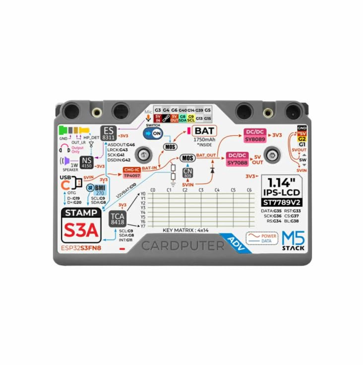 M5Stack Cardputer Adv Version (ESP32‑S3) Official Cardputer Av Kit - ESP32-S3 Based Card-Size Programmable Pocket Computer with 56-Key QWERTY Keyboard, 1.14" IPS Display, Extended
