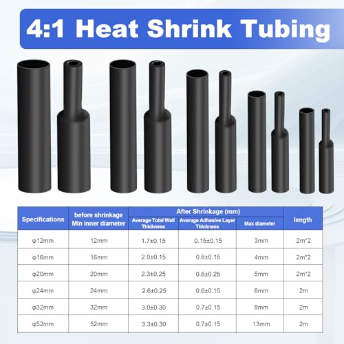 4:1 Heat Shrink Tube, 2 m Length, Black Heat Shrink Tube with Adhesive, Heat Shrink Tube, Waterproof for Cable Insulation, Repairs, Cable Bundling, Marking, Wire Connection (Diameter 24 mm, 2 | Schrumpfschlauch Wasserdicht für Kabelisolierung/ Reparatu...