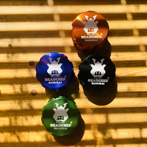 Headchef Samurai Herb Grinder, 62mm, 2-Part, Aluminium, Multiple Colours (Black) Black