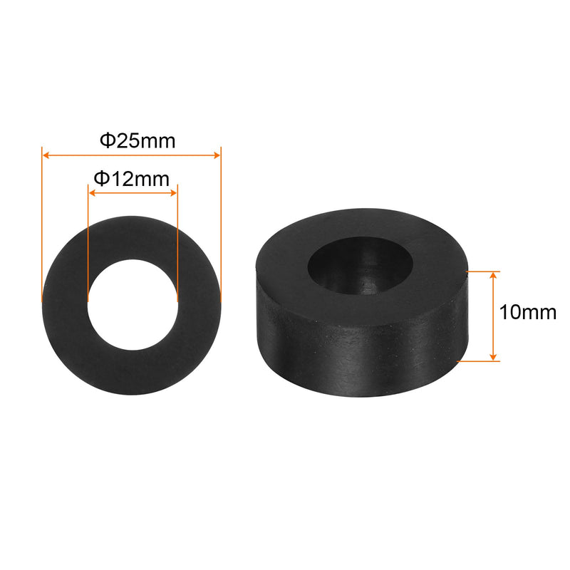 [Australia - AusPower] - 8pcs Rubber Spacer 1 Inch OD 0.47 Inch ID 0.4 Inch Thick Neoprene Round Anti Vibration Isolation Pads Isolator Rubber Washers Bushings for Home Cars Boat Accessories, Black 12mm x 25mm x 10mm 