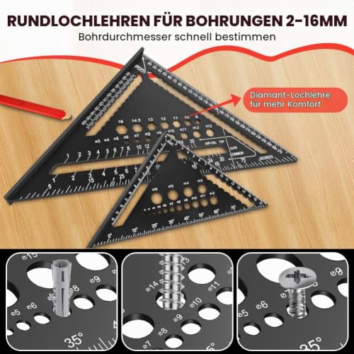 flintronic Carpenter's Square Set, 2 Pieces, Multifunctional Try Square, 18 cm + 30 cm, Aluminum Ruler Angle Guide Including Flat Carpenter's Pencil for Measuring Angles (Black) #A black 30 cm + 18 cm ruler + 2 x pencils