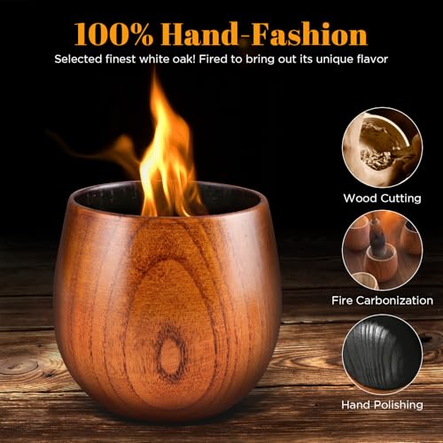 Large Charred Wooden Bourbon Drinking Glass, 11oz Whiskey Glasses Set of 2 2 Pack 11oz Charred Cups