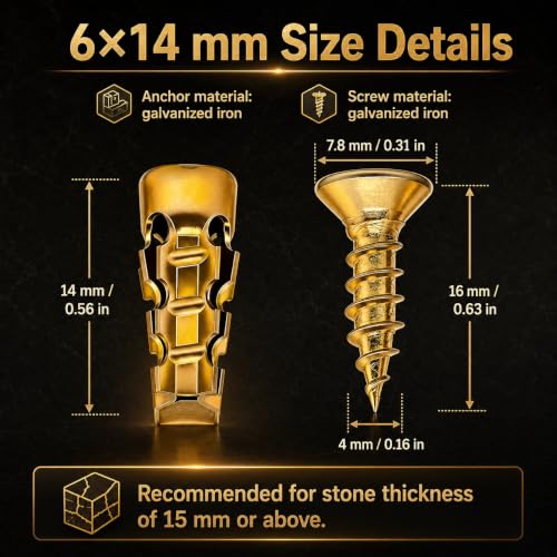 Tvisenva 30-pack gold 6×14mm expansion screws for cabinet and door hinge repair, wall anchors for 6mm holes