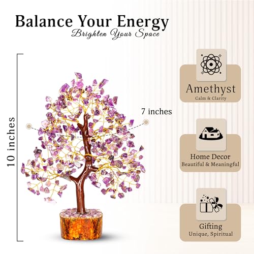 YATSKIA Amethyst Crystals Tree of Life - Spiritual Decor - Good Luck Gifts - Meditation Accessories - Chakra Stones - Money Tree - House Warming Gifts for Home Purple