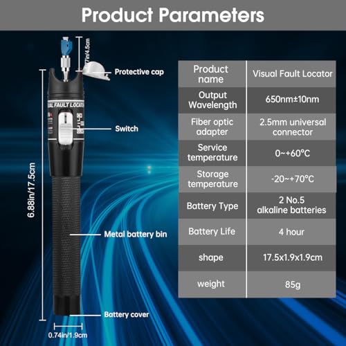 Moocci visual fault locator fiber optic cable tester with FC male to LC female adapter, white network testing tool