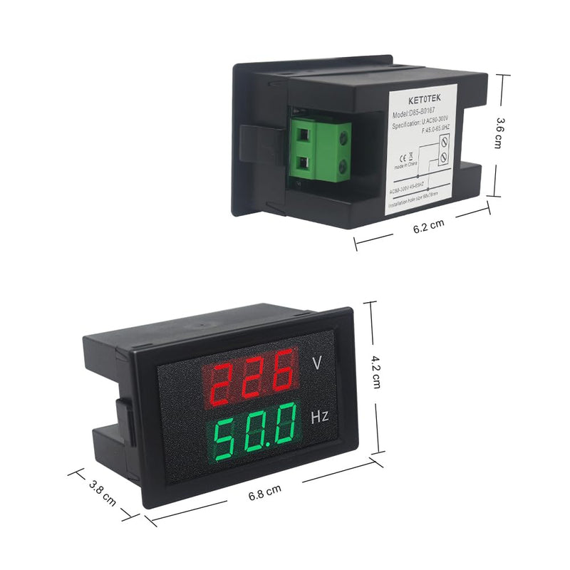 KETOTEK Digital AC Voltmeter Panel Mounting Meter AC80-300V Frequency Counter 45.0-65.0 HZ LED Display Voltage Volt Frequency Meter Tester Gauge V-H