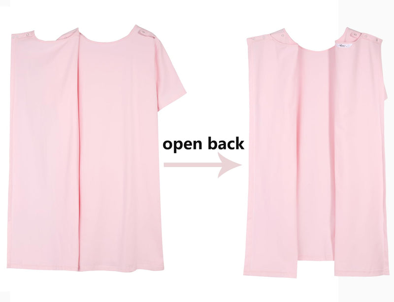 AVIIER 100% Cotton Hospital Gowns for Women Open Back Tear Away Post Shoulder Surgery Dress Adaptive Clothing Nightgowns Medium Pink