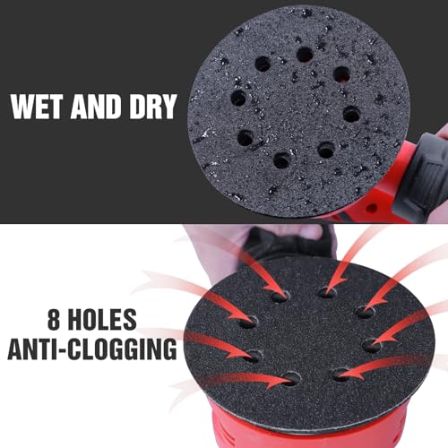 KONGMING Pack of 100 Wet Sandpaper 125 mm 8 Holes Grit 80 120 180 240 320 400 600 800 1000 2000 Silicon Carbide Sandpaper for Random Orbital Sanders 100 pieces-mix