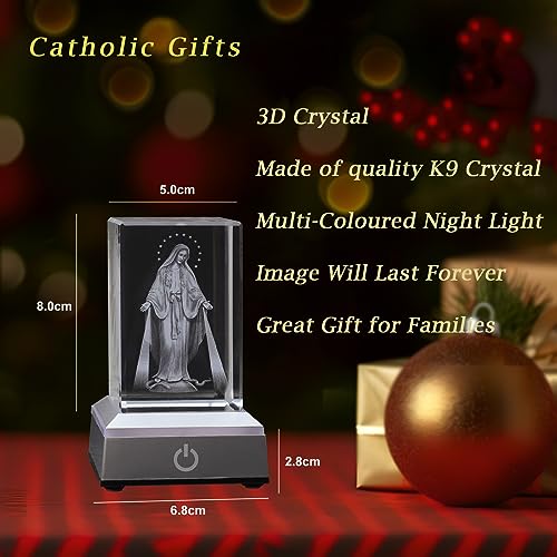 KOMI 3D Our Lady of Grace Crystal Statue with LED Light Base Night Light Mary