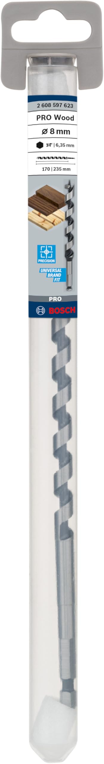 [Australia - AusPower] - Bosch 1 x PRO Wood Auger Drill Bit (for Softwood, Hardwood, Diameter 8.00 mm, Professional Accessories Drill/Screwdriver) Ø 8.00 mm 235 mm 