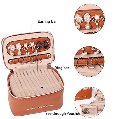 Angelina's Palace Jewelry Organizer Case Bridesmaid Gifts Travel Bag Vegan Leather Box for Necklace Earring Bracelet Ring(bran) bran