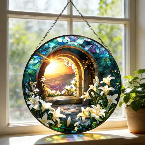 Jesus Christ Suncatcher 7.8″ Stained Glass Window Hanging Christian Ornament Religious Sun Catcher Wall Home Living Room Decor Christmas Birthday Gifts for Women Men Mom Coworkers D
