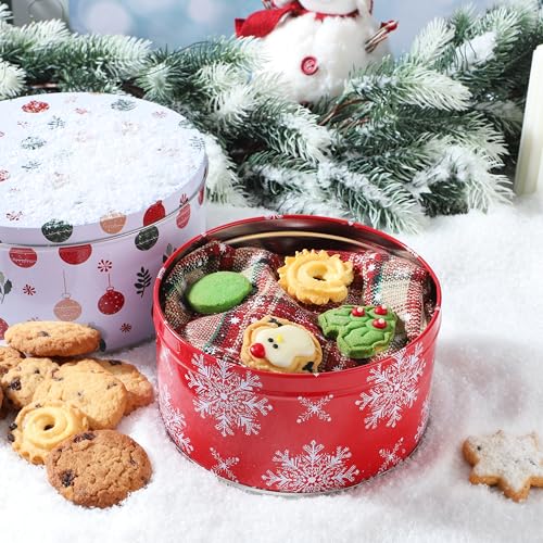 JOYIN 3PCS Christmas Cookie Tins with Lids for Gift Giving, Sturdy Holiday Baking Treat Metal Tins for Presents Wrapping, 3 Different Size Xmas Jars for Gift Giving, Party Food Dessert Containers