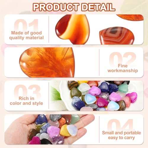 PATIKIL Heart Crystals Stone, 20 Pcs Natural Crystal Polished Love Gemstone Rose Quartz Pocket Bulk Set Balancing Meditation Gifts for Mother Women Birthday, Dark Red