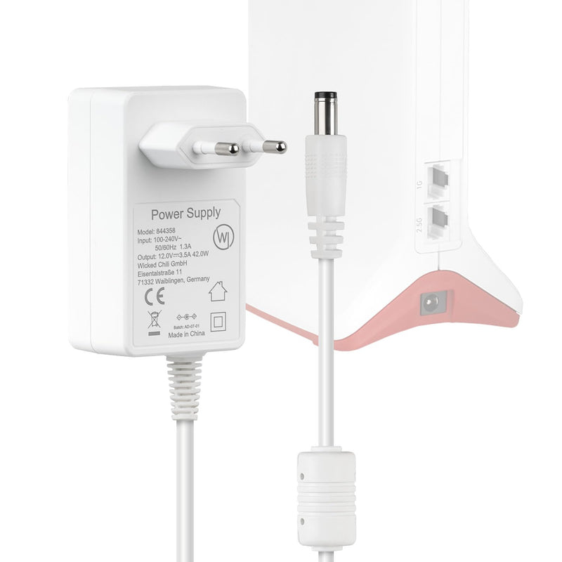 Wicked Chili 12 V / 3500 mA / 300 cm Power Supply Suitable for AVM Fritz!Box 5690 | Pro, 7690, 5590 Fiber, 7530 AX, 7590 AX, 7590, Repeater 6000 3000AX, Router Charging Cable (Cable Extra Long, 3.0 m, White)