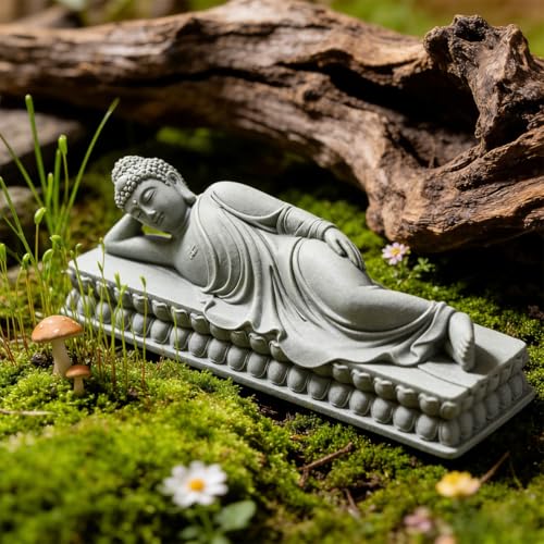 Sleeping Buddha Statue Sandstone Buddha Figurine Zen Buddhism Sculpture, M Medium