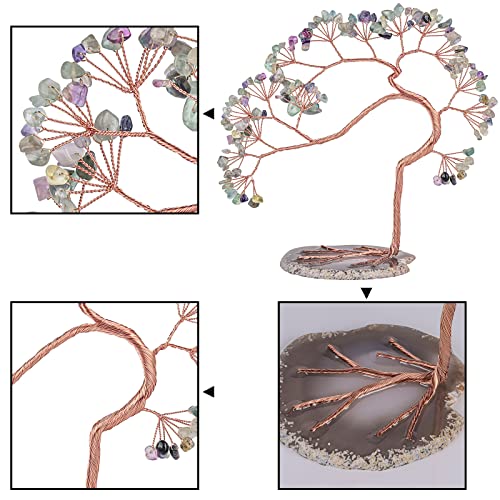 rockcloud Handmade Fluorite Crystal Money Tree with Agate Slice Base Rainbow