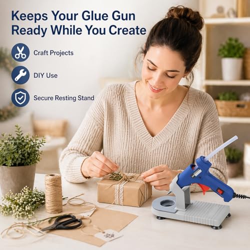 Kkwooidm mini hot glue gun holder with non-stick silicone pad and suction cup stand