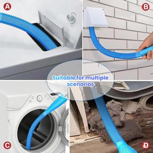 2 Piece Dryer Vent Cleaner Kit, Universal Vacuum Hose Attachment and Lint Brush, Compatible with All Vacuum Cleaners, for Washer and Dryer Lint Remover etc Blue Hose and Fittings, Black Long-handled Brush