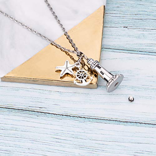 Gredstar Lighthouse Urn Necklace for Ashes, Ocean Memorial Pendant Lighthouse + Anchor + Starfish
